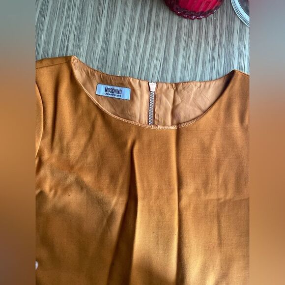 Moschino cheap and chic Mini Dress 100% Wool Size 6 Mustard Pockets Zip Lined - Picture 4 of 13